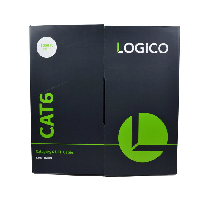 Logico C6EU2807 Cat6 UTP 23 AWG 550Mhz Pure Copper Bulk Ethernet Network Cable Riser Black 1000ft