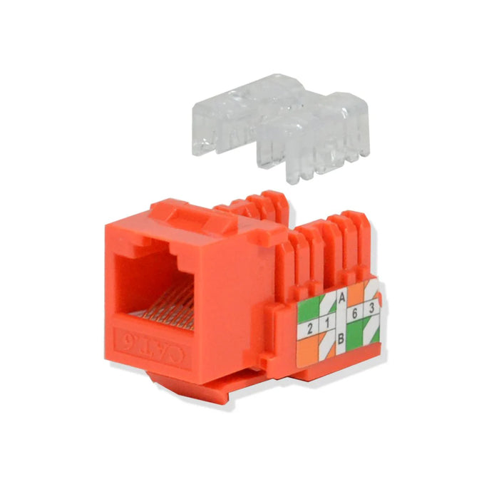 LOGICO KJ6225 100 Cat6 Keystone Jacks Orange with Dust Cap – 22-26 AWG PCB Female RJ45 Connectors (10-100 Pack)