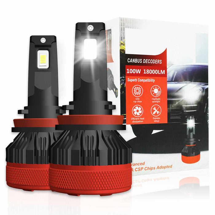 H11 LED Replacement Headlights High Low Beam Bulbs Kit 100W 18000LM Super Bright White 12V 6500K