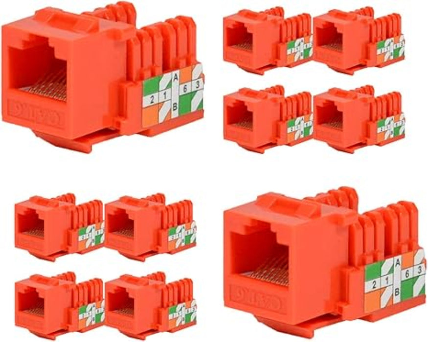 LOGICO KJ6225 100 Cat6 Keystone Jacks Orange with Dust Cap – 22-26 AWG PCB Female RJ45 Connectors (10-100 Pack)