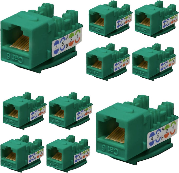 LOGICO KJ6227 Cat6 Keystone Jacks Green with Dust Cap – 22-26 AWG PCB Female RJ45 Connectors (10-100 Pack)