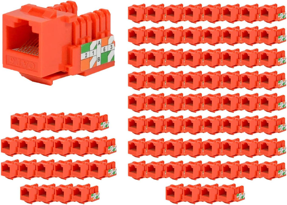 LOGICO KJ6225 100 Cat6 Keystone Jacks Orange with Dust Cap – 22-26 AWG PCB Female RJ45 Connectors (10-100 Pack)