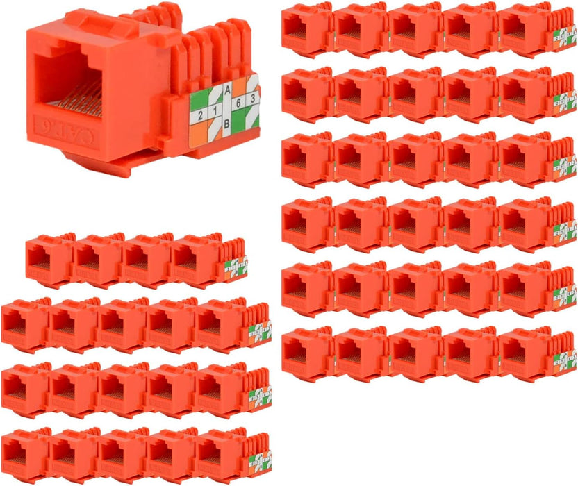 LOGICO KJ6225 100 Cat6 Keystone Jacks Orange with Dust Cap – 22-26 AWG PCB Female RJ45 Connectors (10-100 Pack)