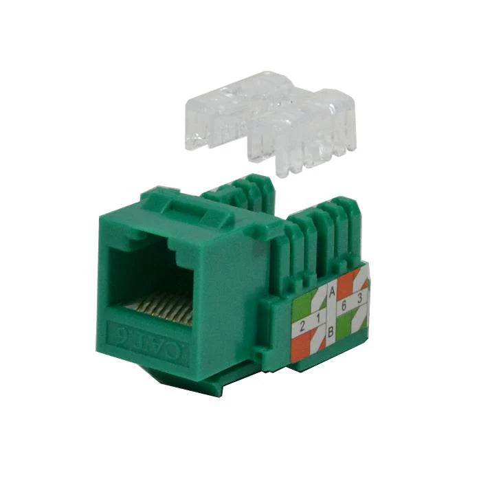 LOGICO KJ6227 Cat6 Keystone Jacks Green with Dust Cap – 22-26 AWG PCB Female RJ45 Connectors (10-100 Pack)