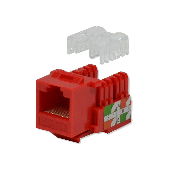 LOGICO KJ6226 Cat6 Keystone Jacks Red with Dust Cap – 22-26 AWG PCB Female RJ45 Connectors (10-100 Pack)