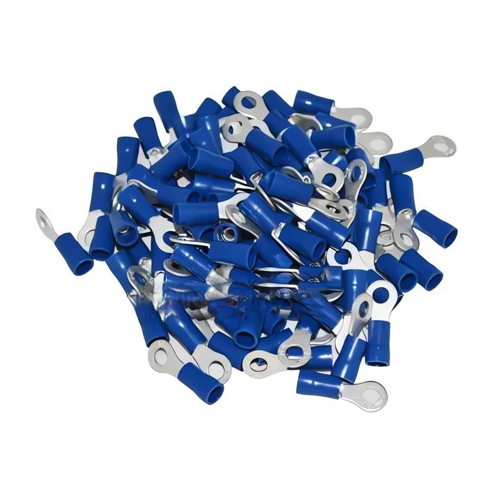 The Install Bay BVRT8 Blue Vinyl 16-14 Gauge #8 Ring Terminal (100/pk)