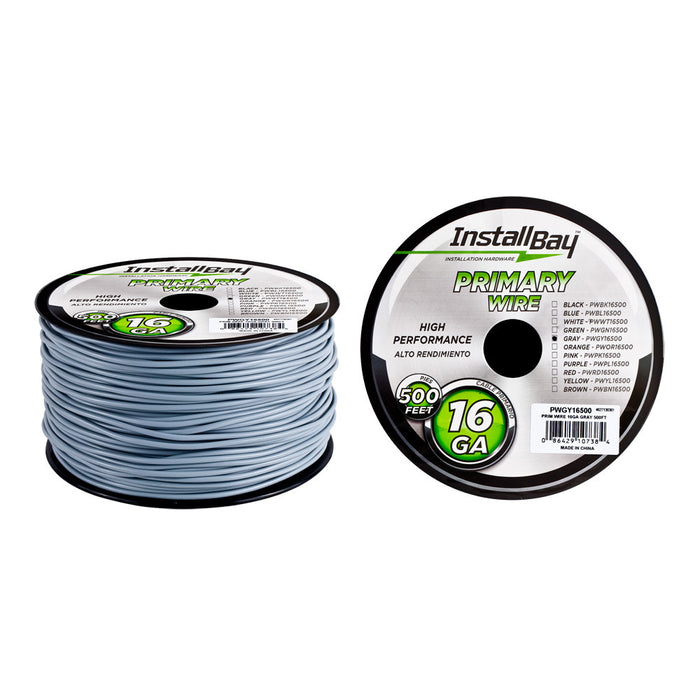 The Install Bay PWYL16500 Primary Wire 16 Gauge All Copper Gray Coil - 500 ft