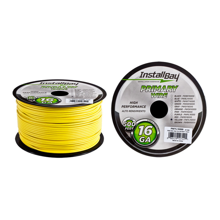 The Install Bay PWYL16500 Primary Wire 16 Gauge All Copper Yellow Coil - 500 ft