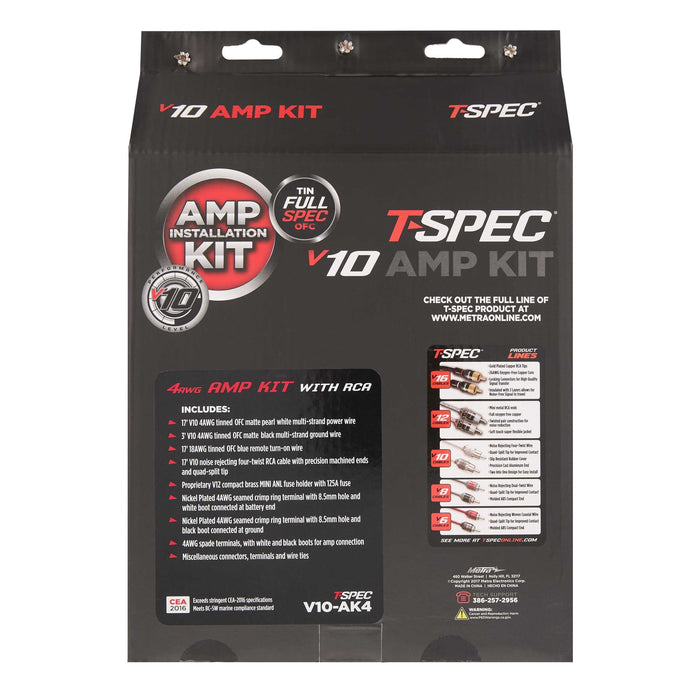 T-Spec v10 17ft 4 AWG Amp Kit - 2100 W with RCA Cable