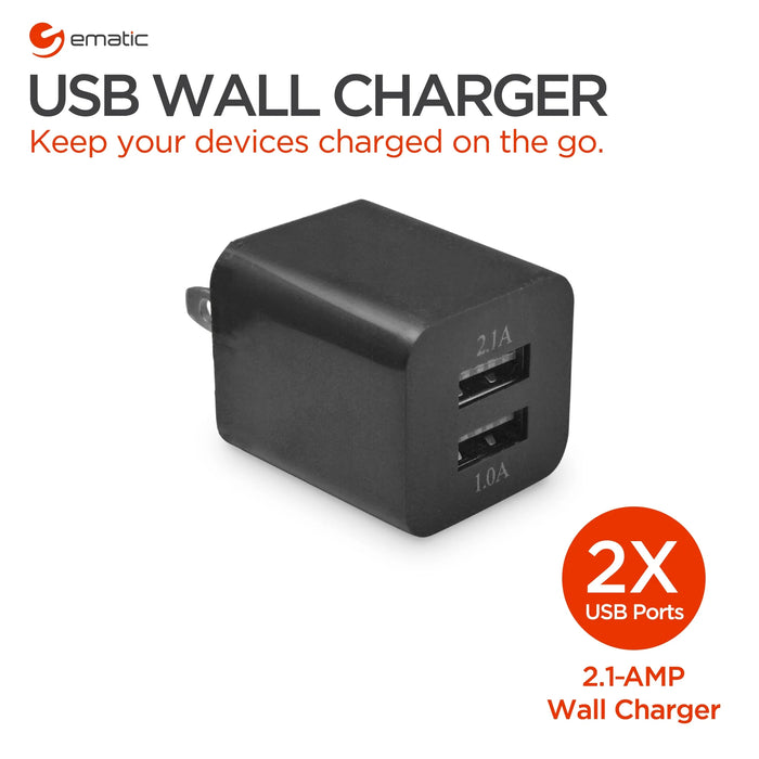 Dual USB 2.1-Amp Wall Charger 2-port USB for Smartphones Tablets and more - Black